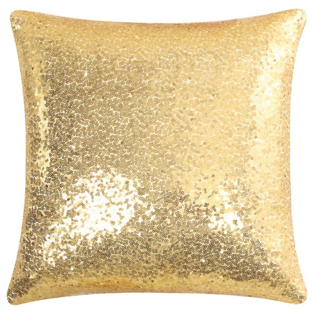 Square Sequin Throw Couch Pillow Cover Pale Gold Tone